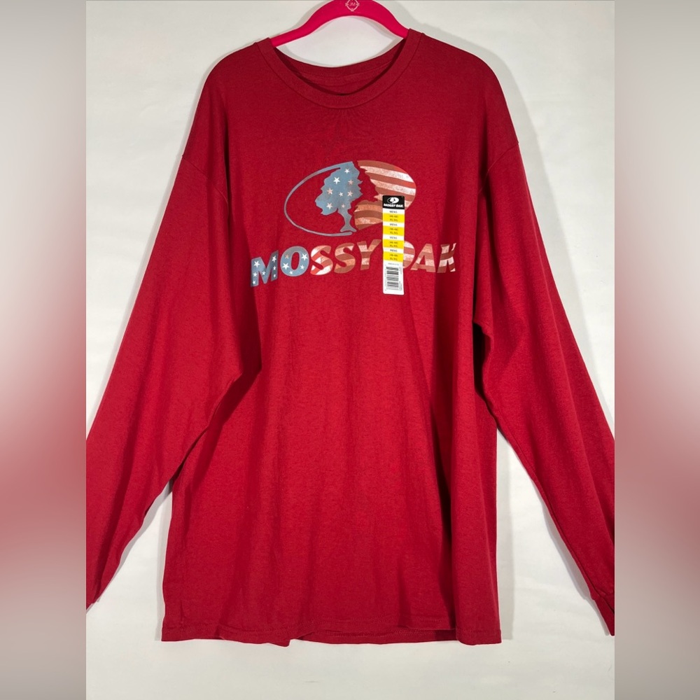 MOSSY OAK AMERICAN TEE MEN XL RED/WHITE/BLUE COTTON LONG SLEEVE PATRIOT FLAG NEW